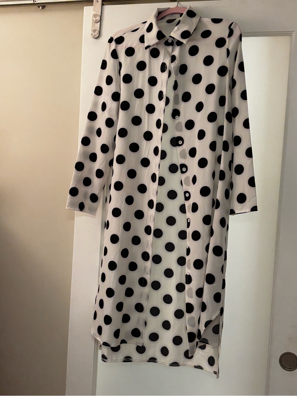 & Other Stories Black Polka Dot Long Sleeve Shirt Dress on White
